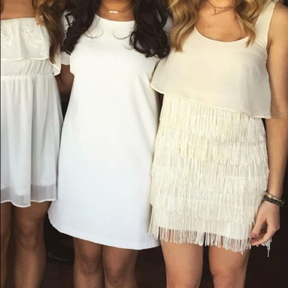 Fringe off white dress